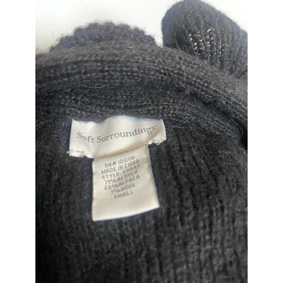 Soft Surroundings Alpaca Wool Blend Ruffle Neck Cardigan Black Sz S Boho Artsy - Picture 9 of 9